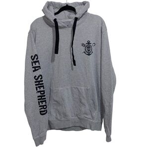 Sea Shepherd Sweatshirt Mens XXL 2X Pullover Skull Hoodie Organic Cotton Gray